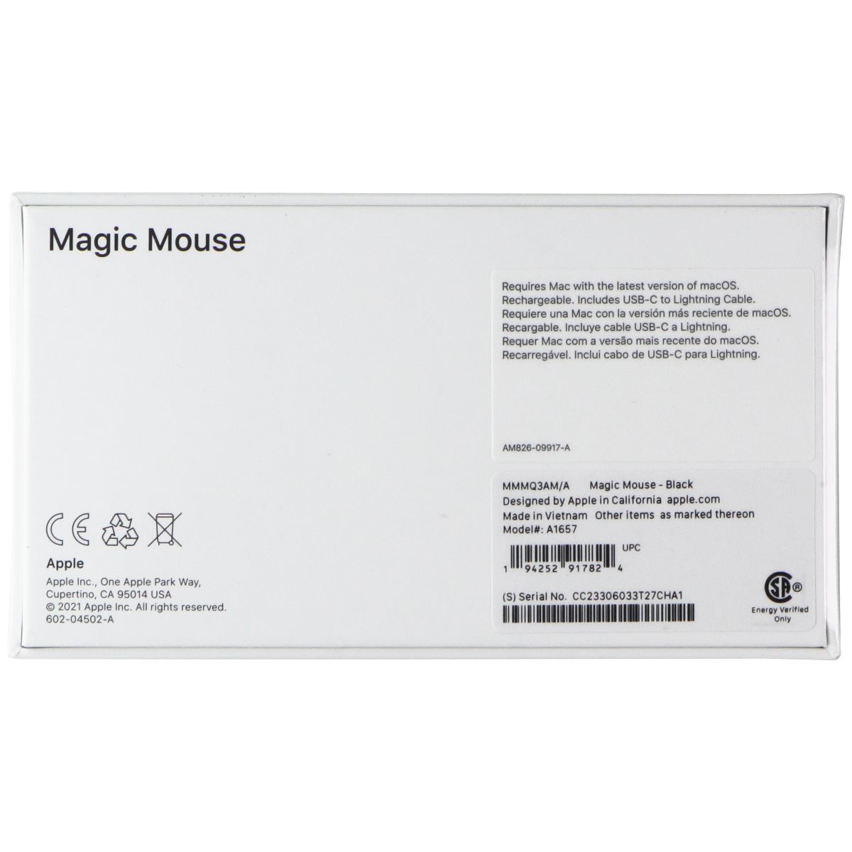 Apple Wireless Rechargeable Bluetooth Magic Mouse - Black (‎MMMQ3AM/A) Keyboards/Mice - Mice, Trackballs & Touchpads Apple    - Simple Cell Bulk Wholesale Pricing - USA Seller