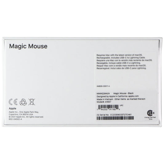 Apple Wireless Rechargeable Bluetooth Magic Mouse - Black (‎MMMQ3AM/A) Keyboards/Mice - Mice, Trackballs & Touchpads Apple    - Simple Cell Bulk Wholesale Pricing - USA Seller