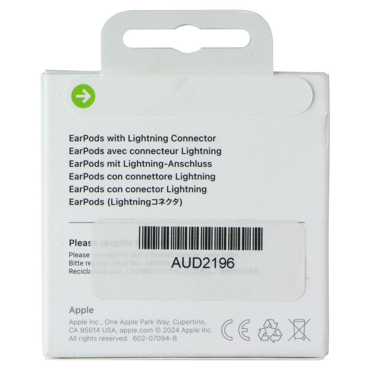 Apple Wired 8-Pin EarPods with In-Line Mic/Remote (IN BOX) - White (A1748)