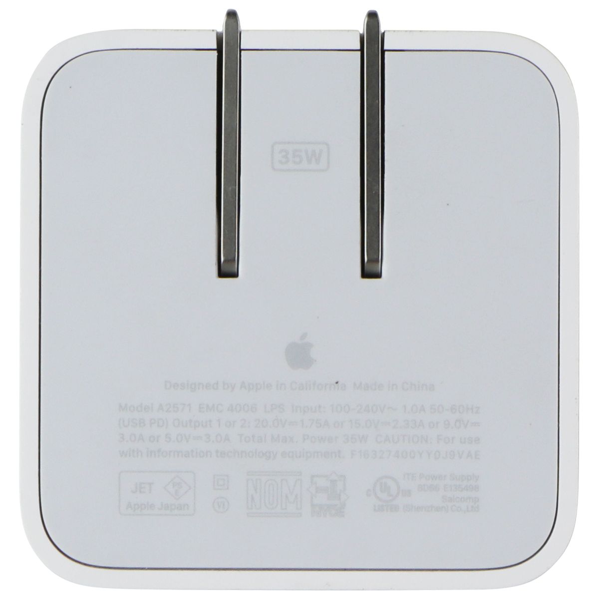 Apple 35W Dual Port USB-C Power Adapter Wall Charger - White (A2571) Cell Phone - Chargers & Cradles Apple - Simple Cell Bulk Wholesale Pricing - USA Seller