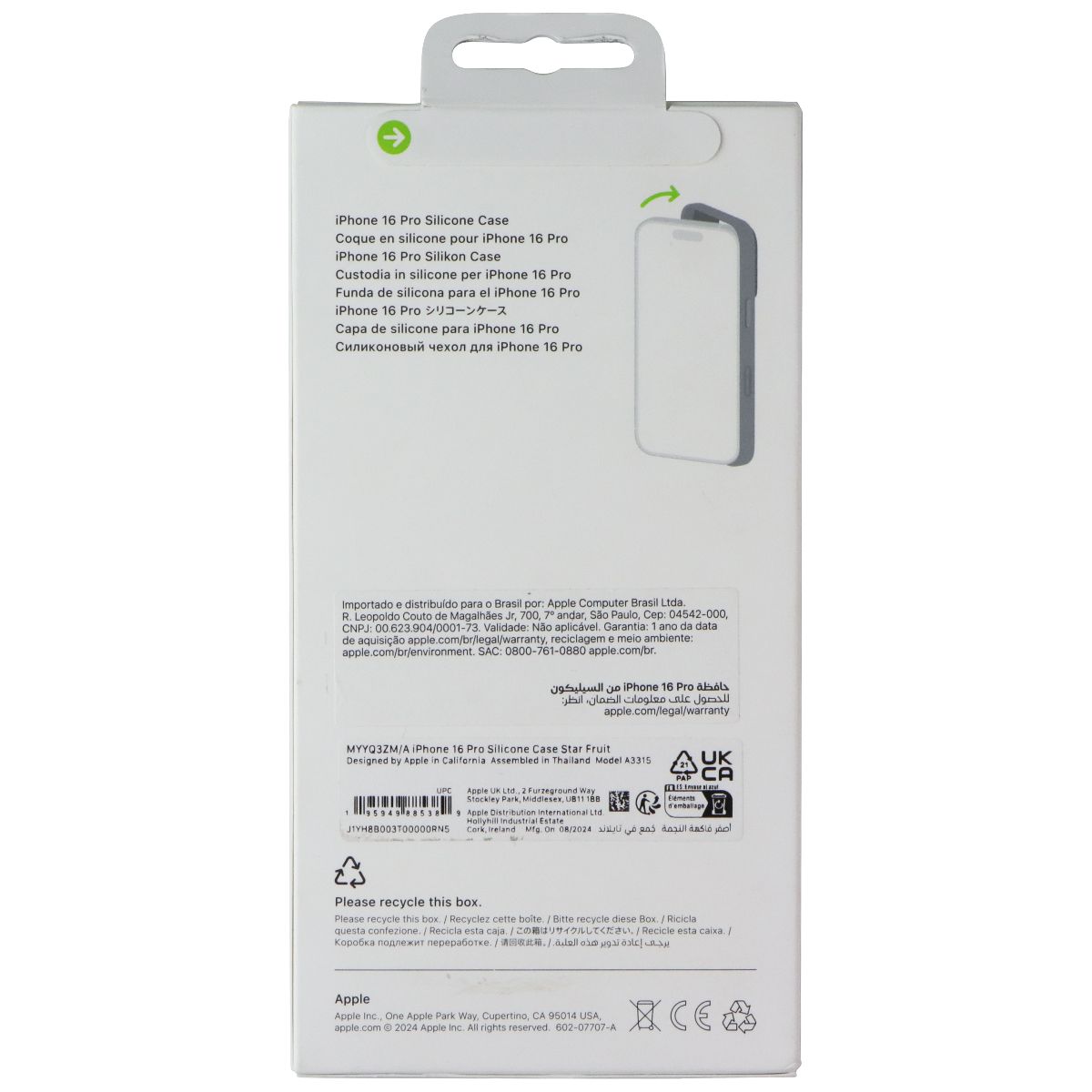 Apple Official Silicone Case for MagSafe for iPhone 16 Pro - Star Fruit Cell Phone - Cases, Covers & Skins Apple - Simple Cell Bulk Wholesale Pricing - USA Seller
