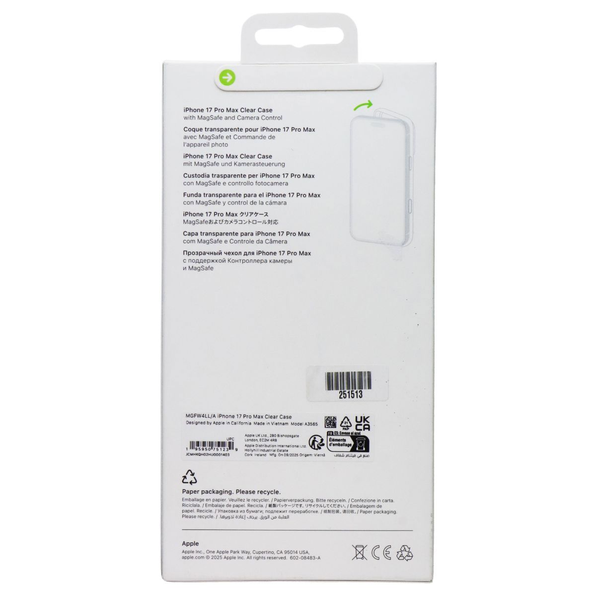 Apple Official Clear Case for MagSafe with Camera Control for iPhone 17 Pro Max Cell Phone - Cases, Covers & Skins Apple - Simple Cell Bulk Wholesale Pricing - USA Seller