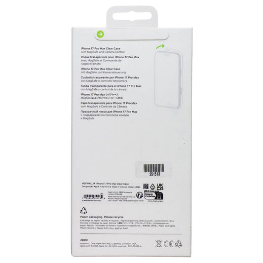 Apple Official Clear Case for MagSafe with Camera Control for iPhone 17 Pro Max Cell Phone - Cases, Covers & Skins Apple - Simple Cell Bulk Wholesale Pricing - USA Seller