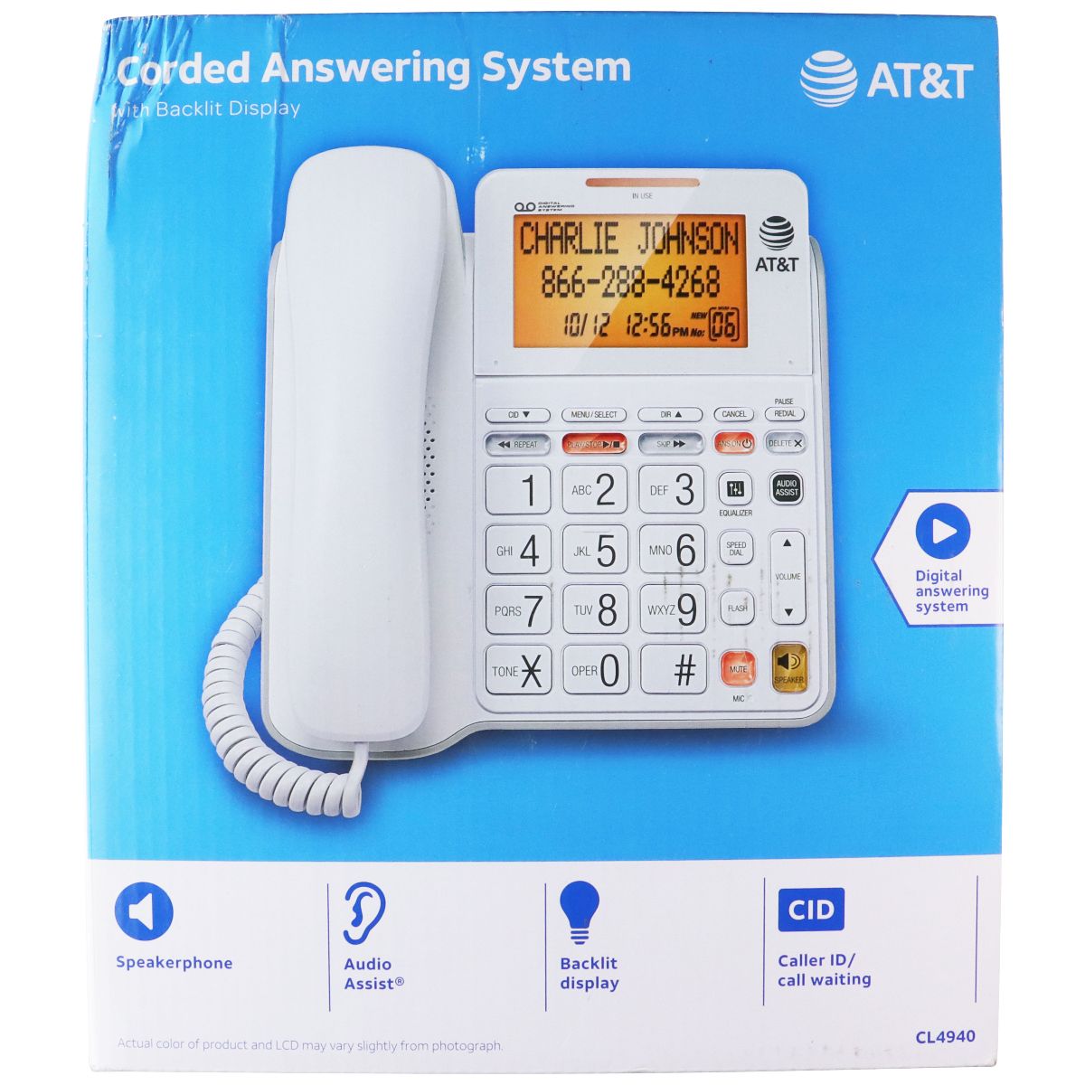 AT&T (CL4940) Corded Phone with Digital Answering System and Caller ID - White