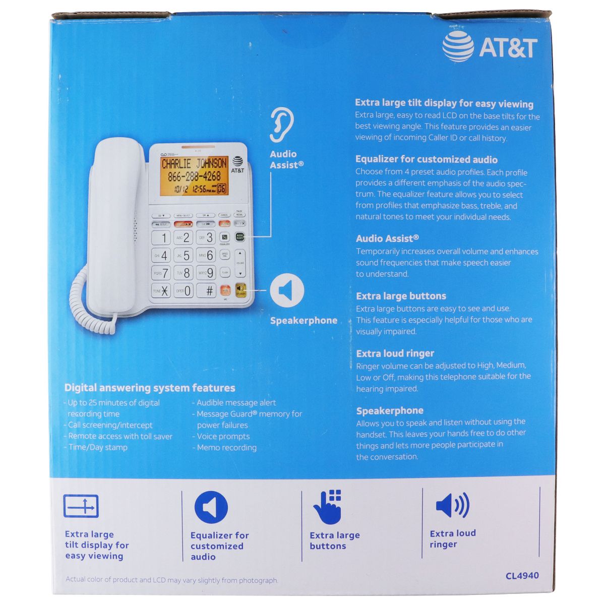 AT&T (CL4940) Corded Phone with Digital Answering System and Caller ID - White