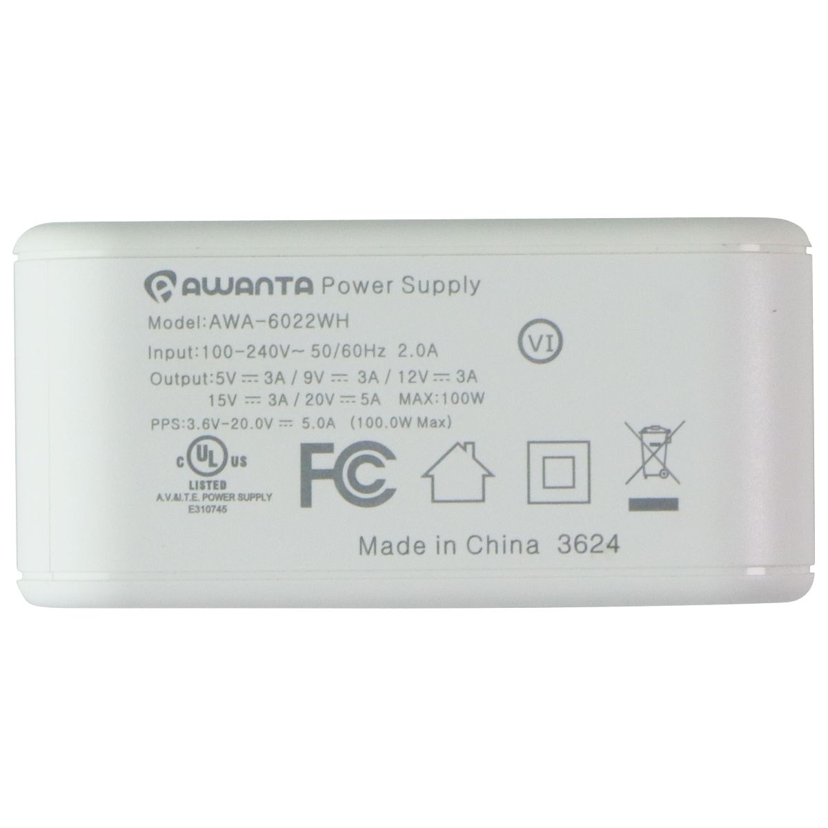 AWANTA (100W) Single Port USB-C GaN Wall Charger - White (AWA-6022WH) Cell Phone - Chargers & Cradles Awanta - Simple Cell Bulk Wholesale Pricing - USA Seller