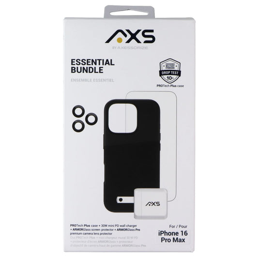 AXS Essential Bundle - Case/Screen/Charger/Lens for iPhone 16 Pro Max - Black Cell Phone - Accessory Bundles Axessorize - Simple Cell Bulk Wholesale Pricing - USA Seller