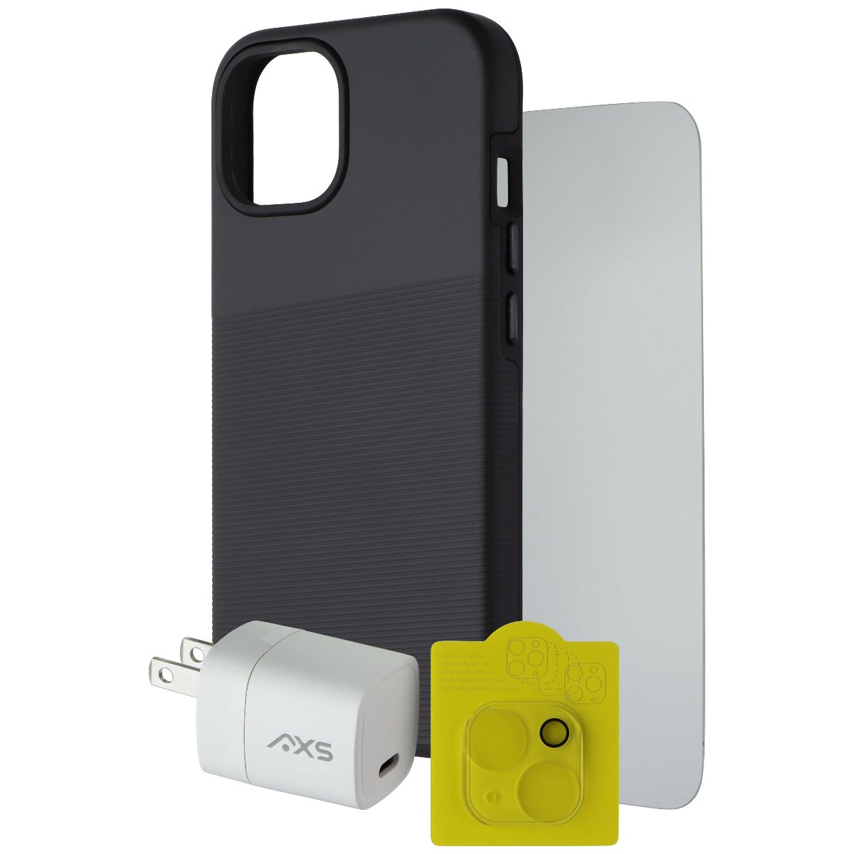 Axessorize Essential Bundle Case + Screen + Charger + Lens for iPhone 15 - Black Cell Phone - Accessory Bundles Axessorize - Simple Cell Bulk Wholesale Pricing - USA Seller