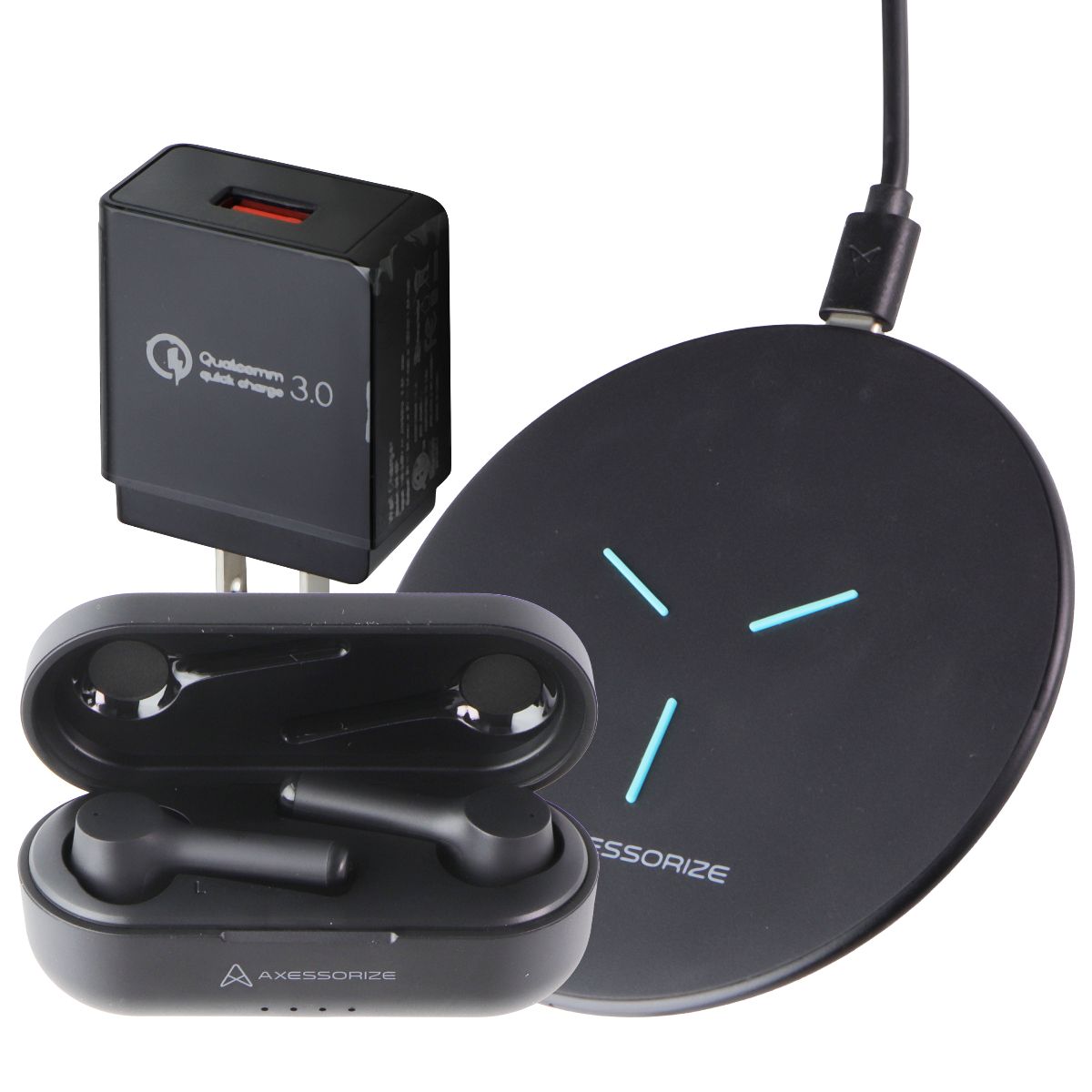 Axessorize Wireless Essential Bundle w/True Wireless Earbuds + Wireless Charger Cell Phone - Accessory Bundles Axessorize - Simple Cell Bulk Wholesale Pricing - USA Seller