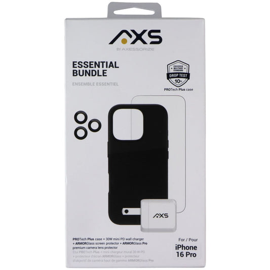 AXS Essential Bundle - Case/Screen/Charger/Lens for Apple iPhone 16 Pro - Black Cell Phone - Accessory Bundles Axessorize - Simple Cell Bulk Wholesale Pricing - USA Seller