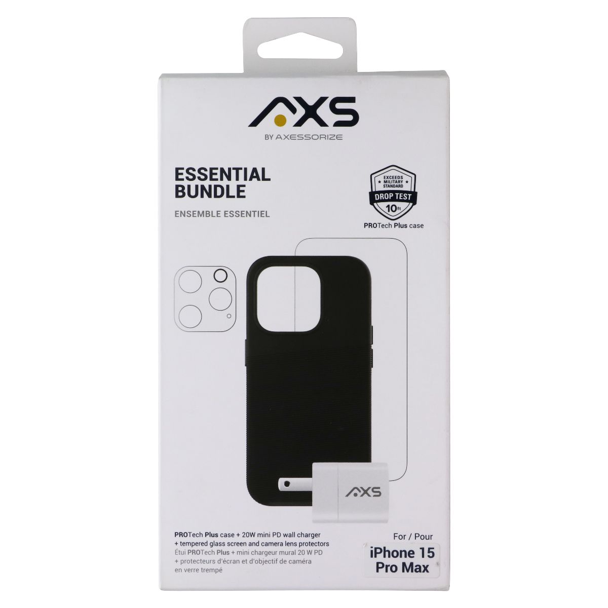 Axessorize Essential Bundle Case/Screen/Charger/Lens - iPhone 15 Pro Max - Black