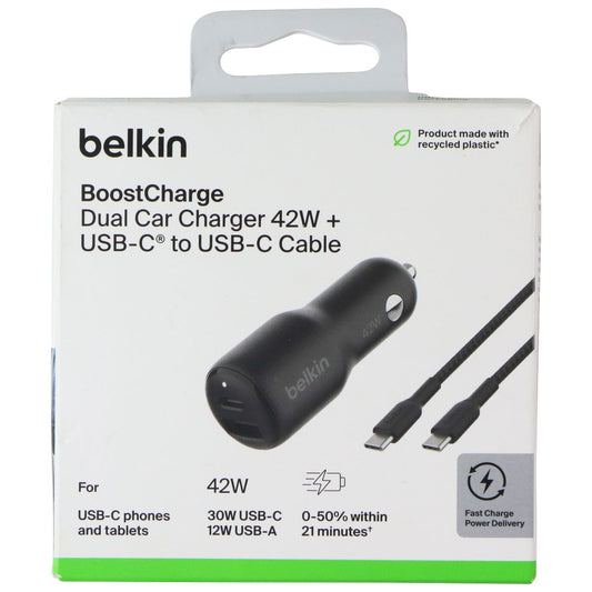 Belkin BoostCharge 42W Dual USB-A/USB-C Car Charger with USB-C Cable - Black Cell Phone - Chargers & Cradles Belkin - Simple Cell Bulk Wholesale Pricing - USA Seller