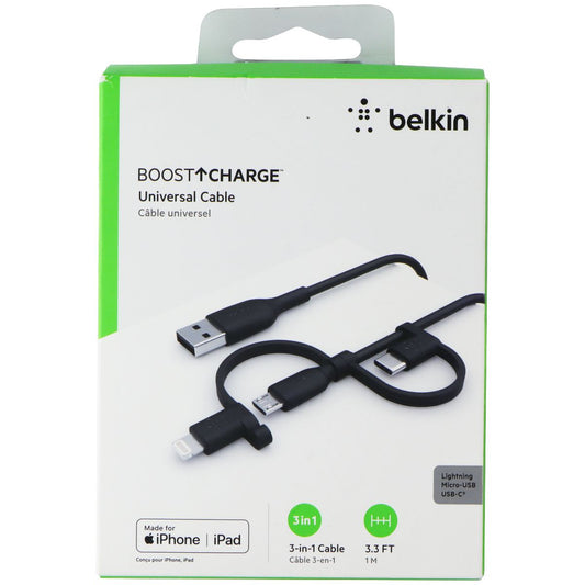 Belkin BoostUp Charge (3.3-Ft) Universal 3-in-1 MFi USB Cable - Black Cell Phone - Cables & Adapters Belkin - Simple Cell Bulk Wholesale Pricing - USA Seller