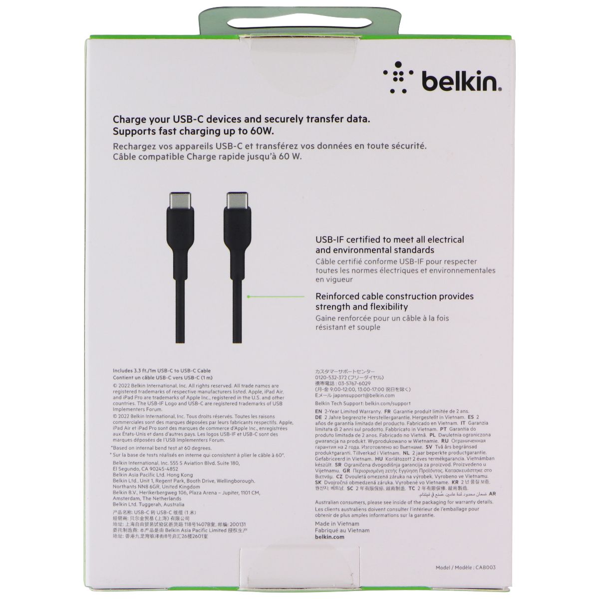 Belkin USB-C to USB-C Fast Charge Cable 3.3ft for Multiple Devices - Black Cell Phone - Chargers & Cradles Belkin - Simple Cell Bulk Wholesale Pricing - USA Seller