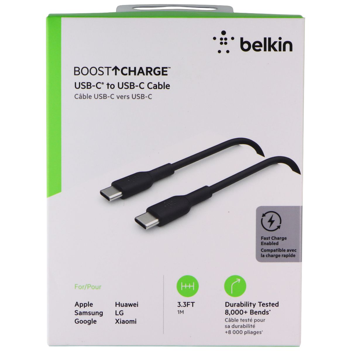 Belkin USB-C to USB-C Fast Charge Cable 3.3ft for Multiple Devices - Black Cell Phone - Chargers & Cradles Belkin - Simple Cell Bulk Wholesale Pricing - USA Seller