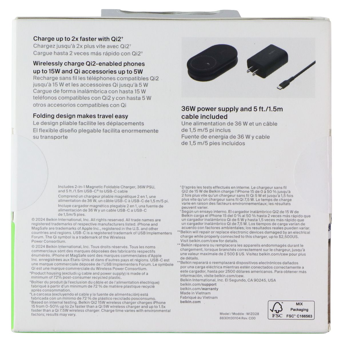 Belkin 2-in-1 15W Magnetic Foldable Charger 15W (WIZ028TTBK) - Black Cell Phone - Chargers & Cradles Belkin - Simple Cell Bulk Wholesale Pricing - USA Seller