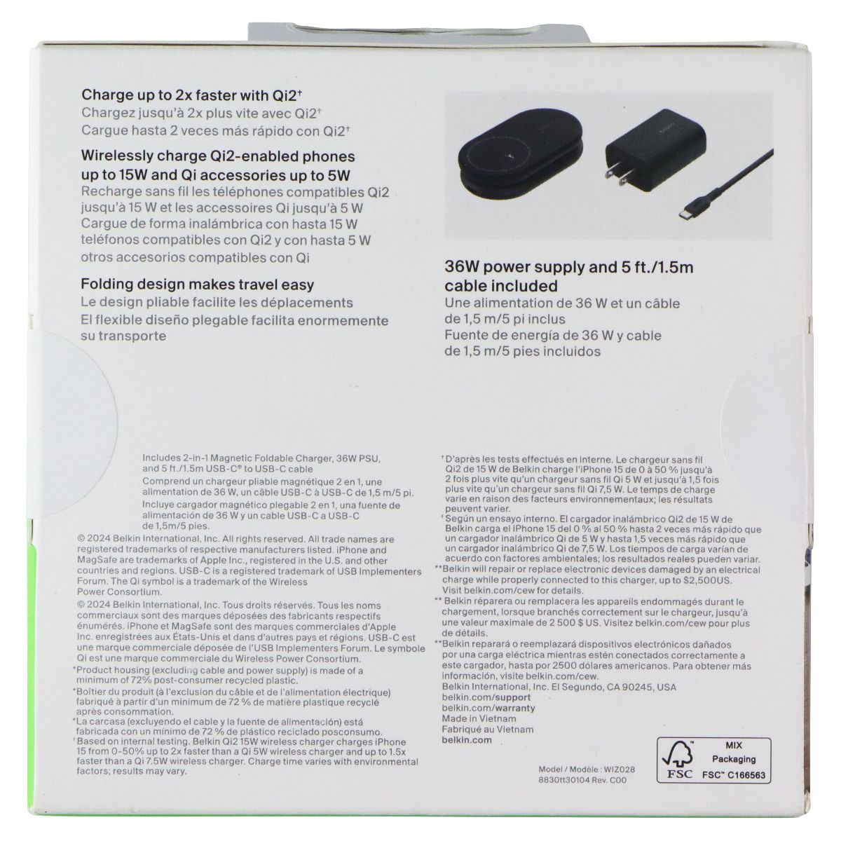 Belkin BoostCharge (15W) 2-in-1 Magnetic Foldable Charger (WIZ028TTBK) - Black Cell Phone - Chargers & Cradles Belkin - Simple Cell Bulk Wholesale Pricing - USA Seller