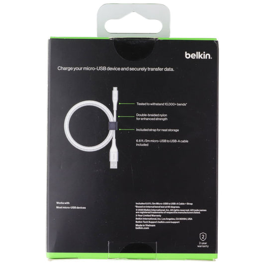 Belkin (2m/6.6ft) BoostCharge Braided Micro-USB to USB-A Cable + Strap - White