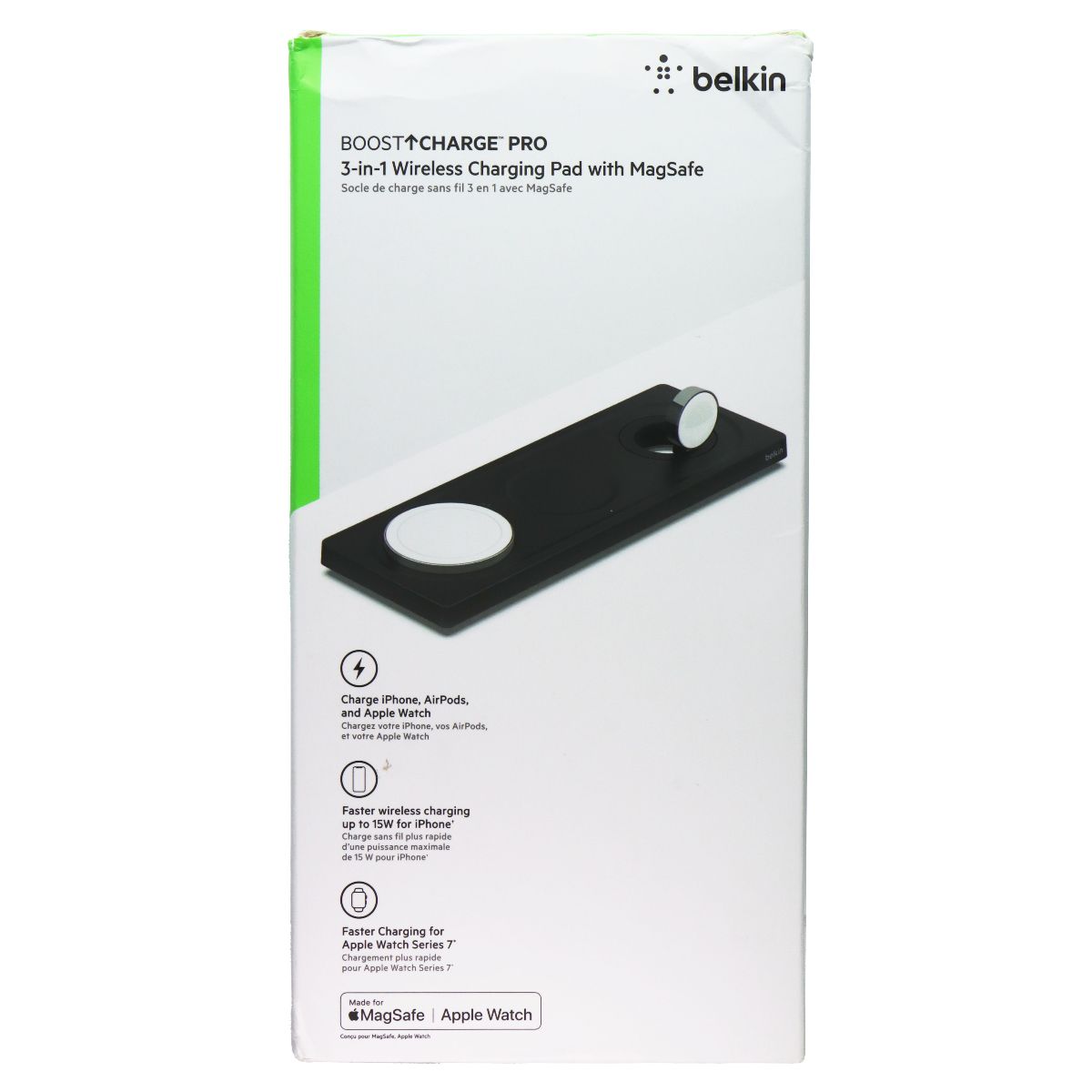 Belkin Boost Charge Pro 3-in-1 Wireless Charging Pad with MagSafe - Black Cell Phone - Chargers & Cradles Belkin - Simple Cell Bulk Wholesale Pricing - USA Seller