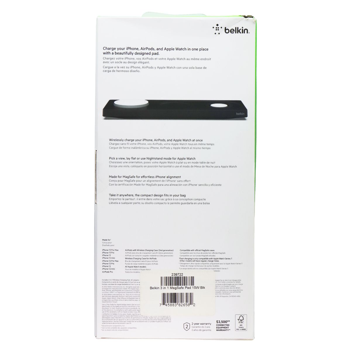 Belkin Boost Charge Pro 3-in-1 Wireless Charging Pad with MagSafe - Black Cell Phone - Chargers & Cradles Belkin - Simple Cell Bulk Wholesale Pricing - USA Seller