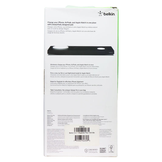 Belkin Boost Charge Pro 3-in-1 Wireless Charging Pad with MagSafe - Black Cell Phone - Chargers & Cradles Belkin - Simple Cell Bulk Wholesale Pricing - USA Seller