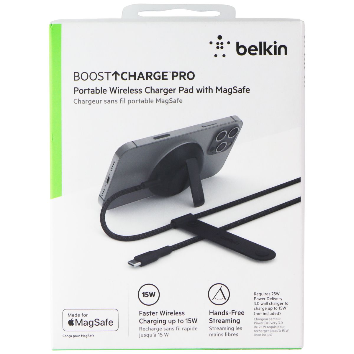 Belkin (15W) Boost Charge Pro Portable Wireless Charger Pad with MagSafe - Black Cell Phone - Chargers & Cradles Belkin    - Simple Cell Bulk Wholesale Pricing - USA Seller