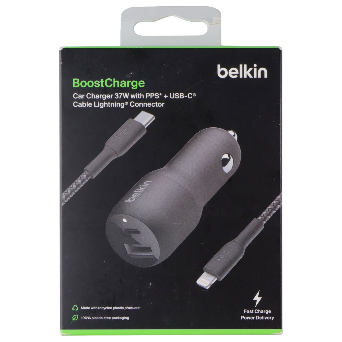 Belkin BoostCharge 37W USB-C/USB-A Car Charger w/ USB-C to 8-Pin Cable - Black Cell Phone - Chargers & Cradles Belkin - Simple Cell Bulk Wholesale Pricing - USA Seller