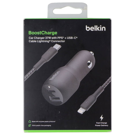 Belkin BoostCharge 37W USB-C/USB-A Car Charger w/ USB-C to 8-Pin Cable - Black Cell Phone - Chargers & Cradles Belkin - Simple Cell Bulk Wholesale Pricing - USA Seller