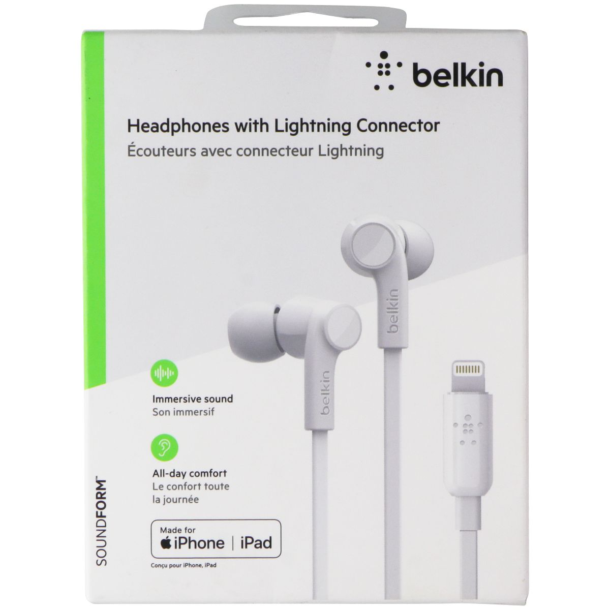 Belkin SoundForm Headphones with 8-Pin Connector, MFi Certified - White Portable Audio - Headphones Belkin    - Simple Cell Bulk Wholesale Pricing - USA Seller