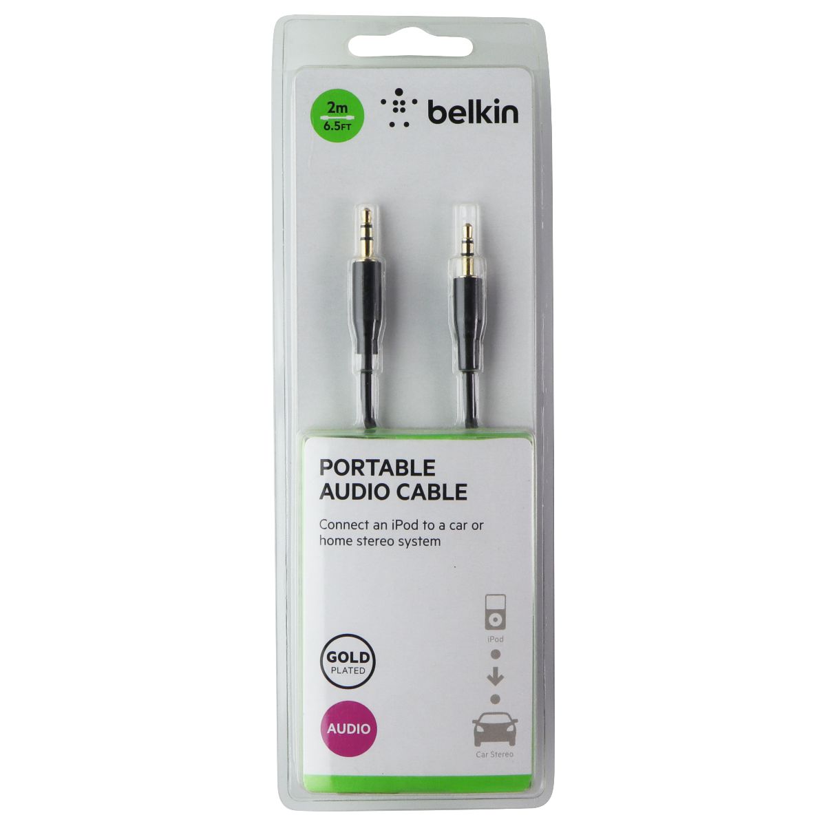 Belkin 2M Gold Plated Portable Audio Cable - Black Portable Audio - Cables & Adapters Belkin - Simple Cell Bulk Wholesale Pricing - USA Seller