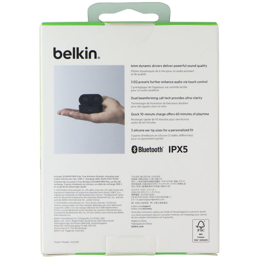 Belkin SoundForm Play True Wireless Earbuds (38-Hour Play Time) - Black Portable Audio - Headphones Belkin - Simple Cell Bulk Wholesale Pricing - USA Seller