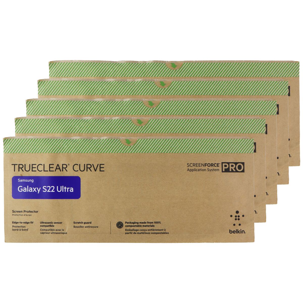 Belkin SCREENFORCE Pro TrueClear Curve for Galaxy S22 Ultra - (5-Pack) BULK PKG* Cell Phone - Screen Protectors Belkin - Simple Cell Bulk Wholesale Pricing - USA Seller