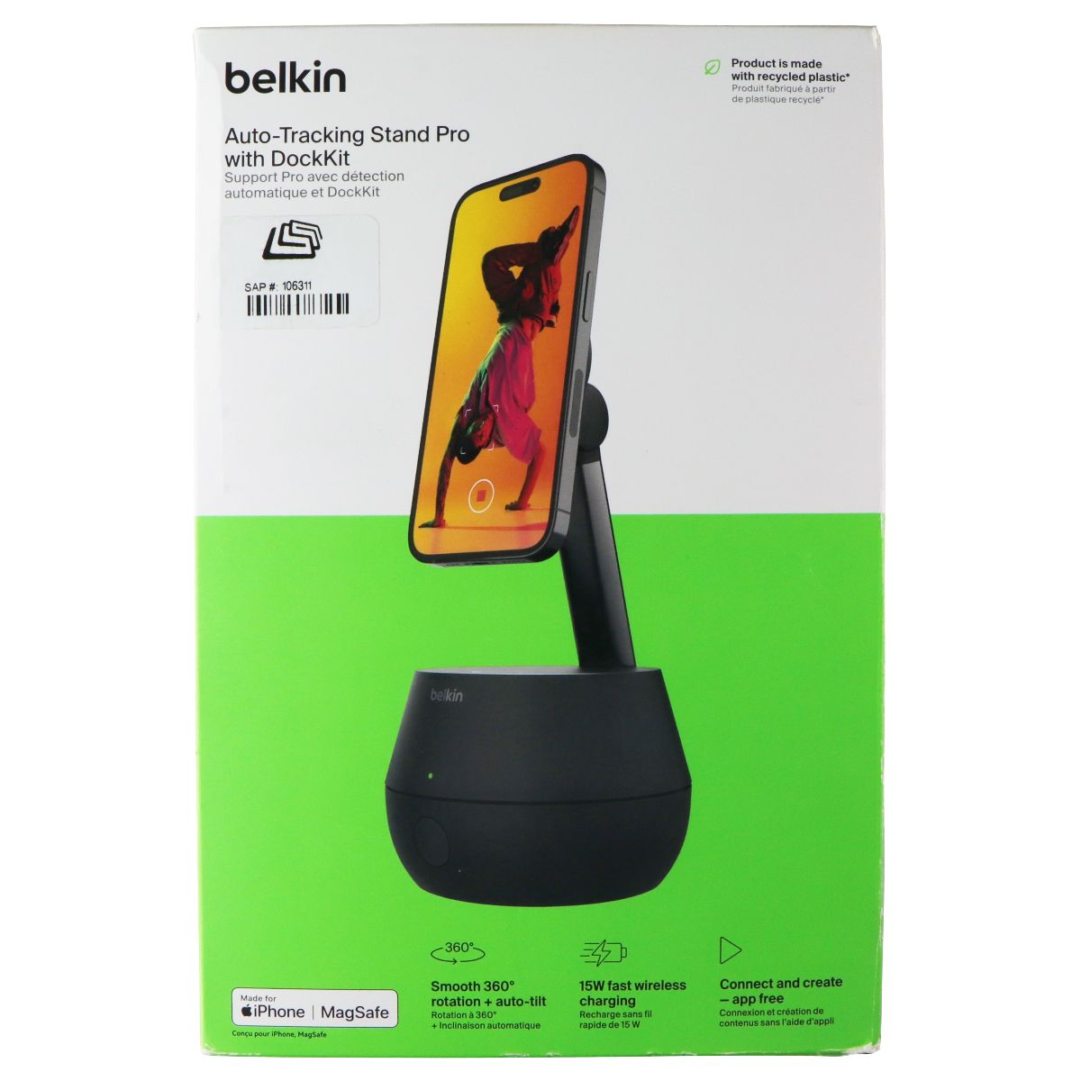 Belkin Auto-Tracking Stand Pro with DockKit - MagSafe Wireless Charger Stand Cell Phone - Chargers & Cradles Belkin - Simple Cell Bulk Wholesale Pricing - USA Seller
