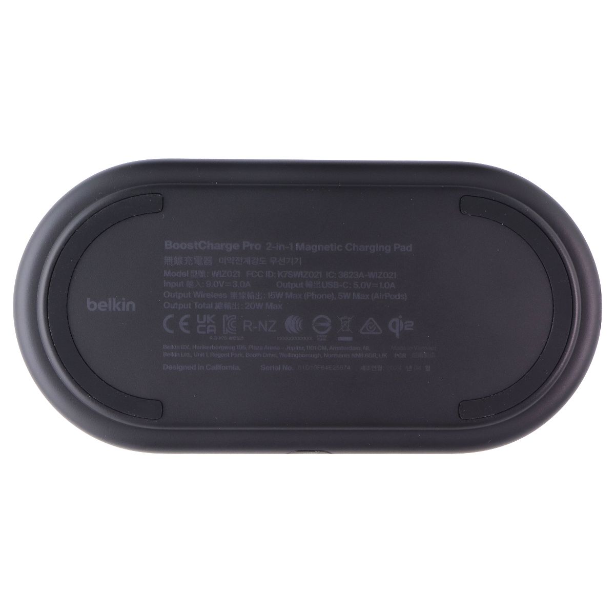 Belkin BoostCharge Pro (15W) 2-in-1 Qi2/MagSafe Magnetic Charging Pad - Black Cell Phone - Chargers & Cradles Belkin - Simple Cell Bulk Wholesale Pricing - USA Seller