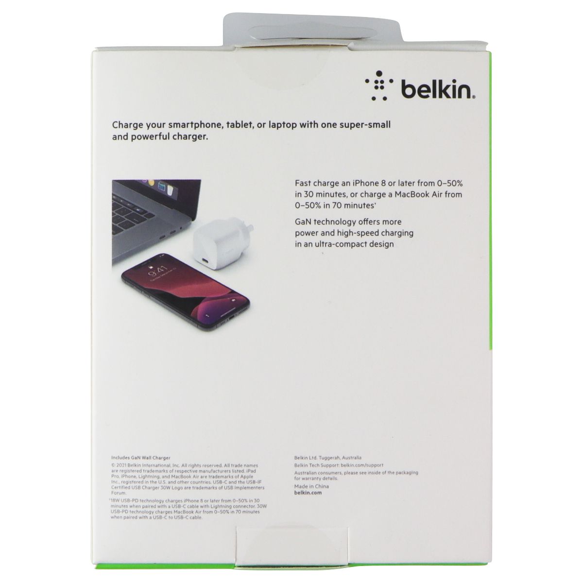 Belkin BoostCharge 30W USB-C GAN Wall Charger - White (AUSTRALIAN PLUG) Cell Phone - Cases, Covers & Skins Belkin - Simple Cell Bulk Wholesale Pricing - USA Seller