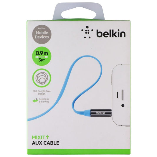 Belkin Mixit (0.9m/3-Foot) Flat AUX Cable for Mobile Devices - Blue Portable Audio - Cables & Adapters Belkin - Simple Cell Bulk Wholesale Pricing - USA Seller