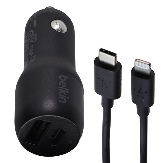 Belkin 32-Watt USB-A and USB-C Car Adapter + MFi Cable for iPhone - Black