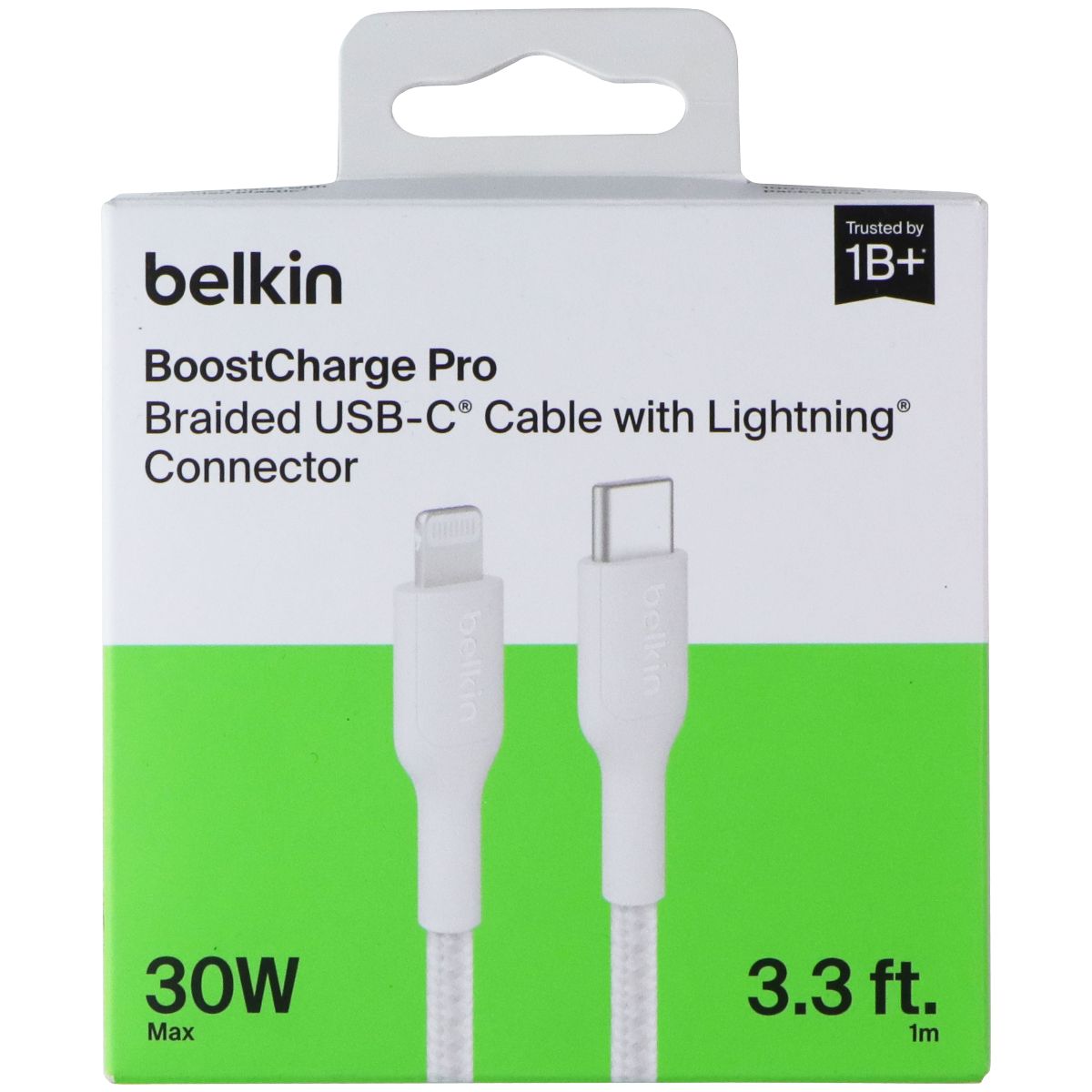 Bellkin 3.3-Ft BoostCharge Pro 30W Braided USB-C to Lightning 8 -Pin Cable White Cell Phone - Cables & Adapters Belkin - Simple Cell Bulk Wholesale Pricing - USA Seller
