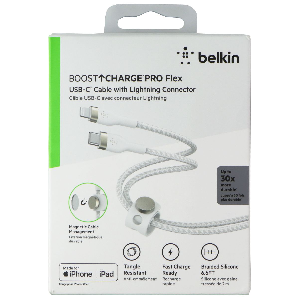 Belkin BoostUp CHARGE PRO Flex (6.6 Foot) USB-C to 8-Pin Lightning Cable - White Cell Phone - Cables & Adapters Belkin - Simple Cell Bulk Wholesale Pricing - USA Seller