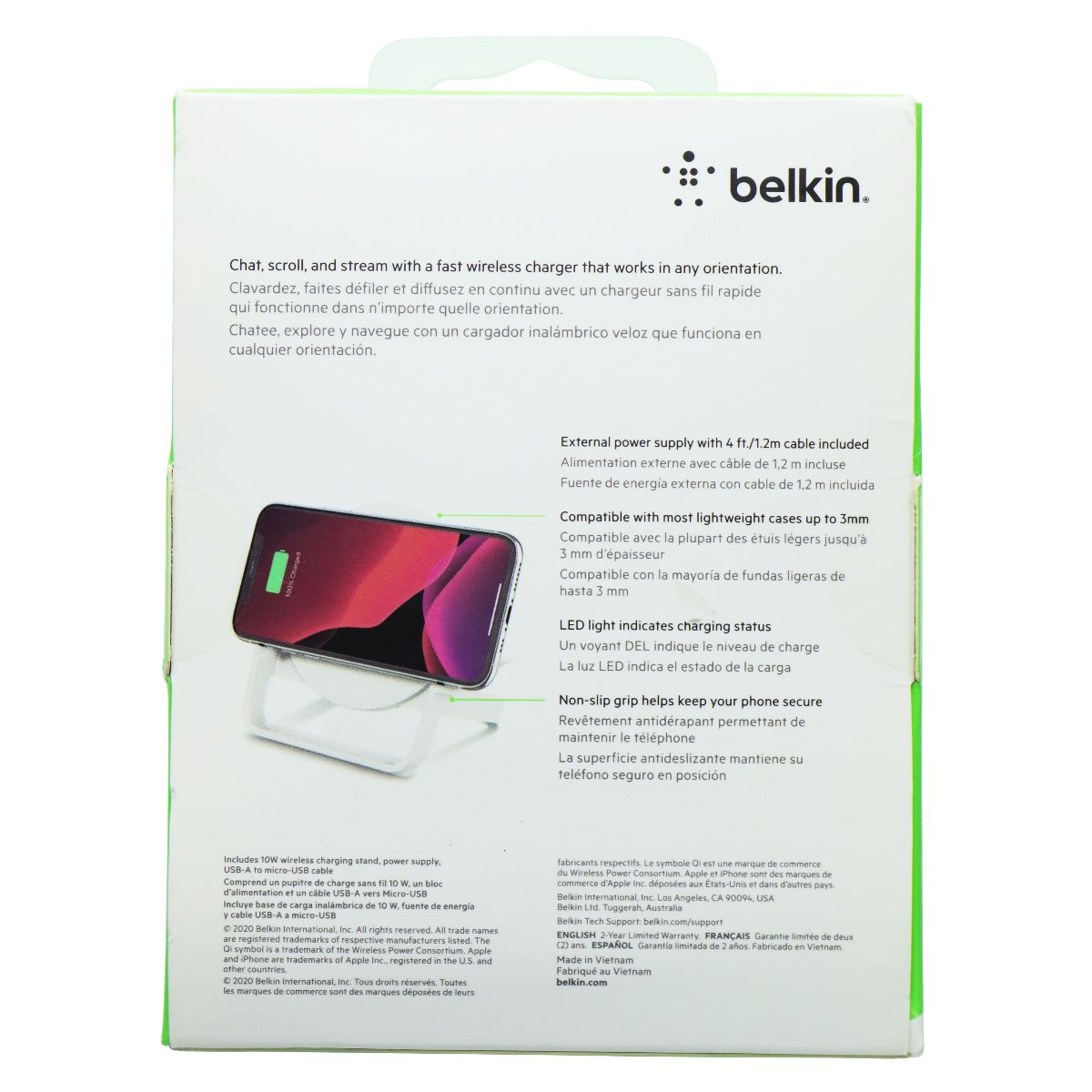 Belkin (10W) BoostCharge Wireless Qi Charging Stand - White (WIB001ttWH) Cell Phone - Chargers & Cradles Belkin - Simple Cell Bulk Wholesale Pricing - USA Seller
