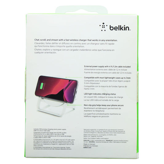 Belkin (10W) BoostCharge Wireless Qi Charging Stand - White (WIB001ttWH) Cell Phone - Chargers & Cradles Belkin - Simple Cell Bulk Wholesale Pricing - USA Seller