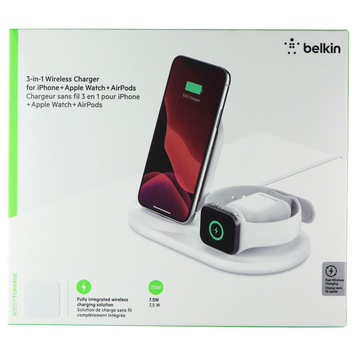 Belkin BoostCharge (7.5W) 3-in-1 Wireless Charger for Apple Devices - White Cell Phone - Chargers & Cradles Belkin - Simple Cell Bulk Wholesale Pricing - USA Seller