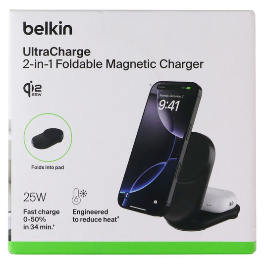 Belkin (25W / Qi2 MagSafe) UltraCharge 2-in-1 Foldable Magnetic Charger - Black Cell Phone - Chargers & Cradles Belkin - Simple Cell Bulk Wholesale Pricing - USA Seller