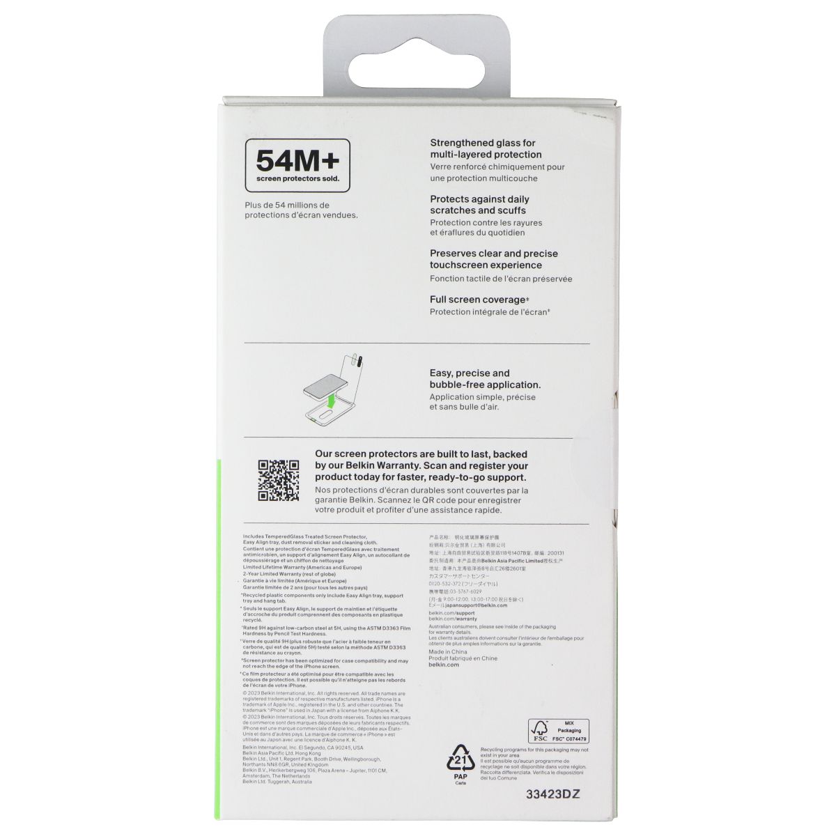 Belkin ScreenForce Tempered Glass Screen Protector for Apple iPhone 15 / 14 Pro Cell Phone - Screen Protectors Belkin - Simple Cell Bulk Wholesale Pricing - USA Seller