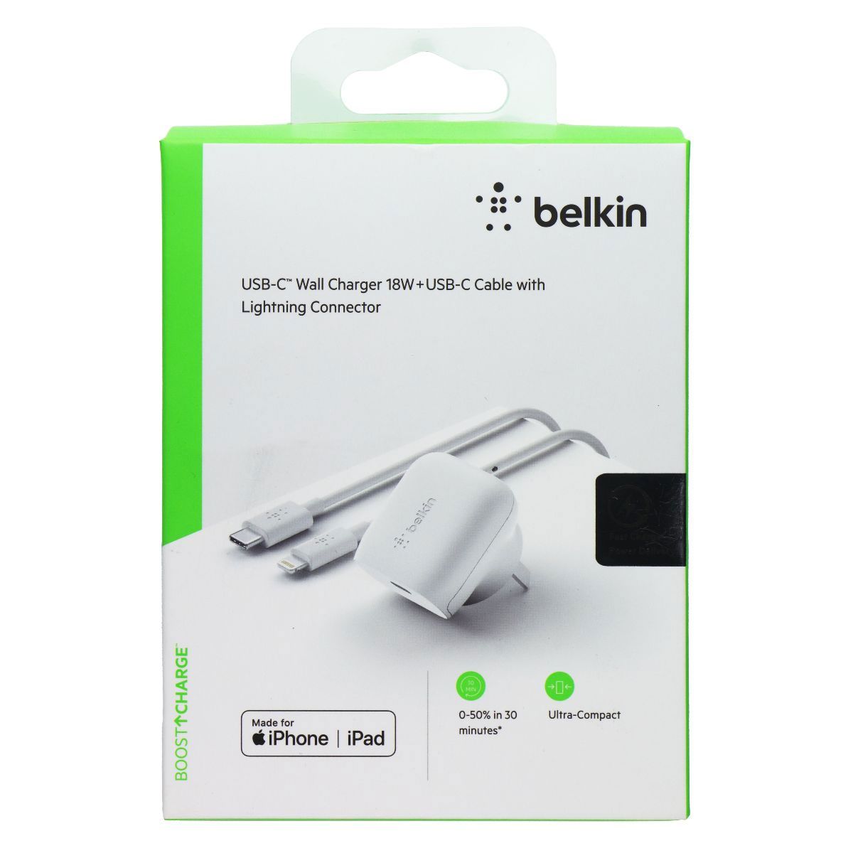 Belkin 18W USB-C Wall Charger & USB-C to Lightning 8-Pin Cable - White Cell Phone - Chargers & Cradles Belkin - Simple Cell Bulk Wholesale Pricing - USA Seller