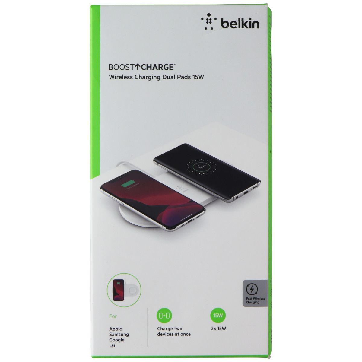 Belkin BoostCharge 15W Wireless Charging Dual Pad - White (Australian Version) Cell Phone - Chargers & Cradles Belkin - Simple Cell Bulk Wholesale Pricing - USA Seller