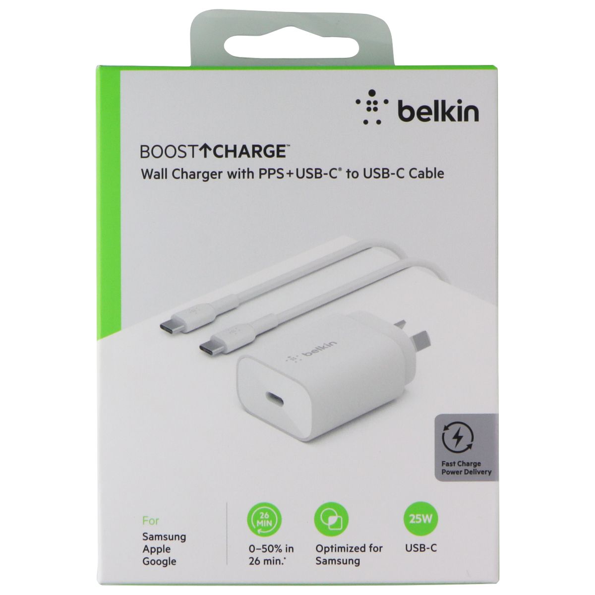 Belkin Boost Charge 25W USB-C Wall Charger w/ USB-C Cable - White (AU PLUG) Cell Phone - Chargers & Cradles Belkin - Simple Cell Bulk Wholesale Pricing - USA Seller