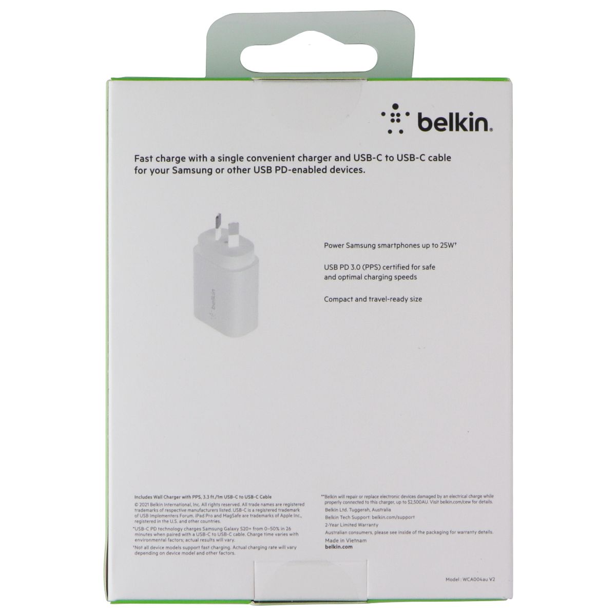 Belkin Boost Charge 25W USB-C Wall Charger w/ USB-C Cable - White (AU PLUG) Cell Phone - Chargers & Cradles Belkin - Simple Cell Bulk Wholesale Pricing - USA Seller
