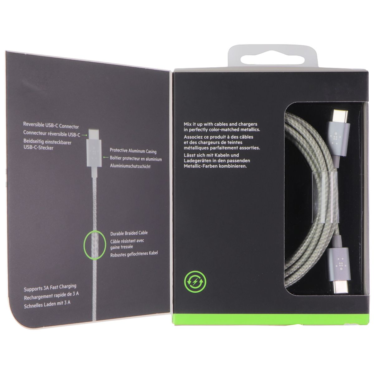 Belkin mixit USB-C to USB-C 6ft Gray Braided Cable Cell Phone - Cables & Adapters Belkin    - Simple Cell Bulk Wholesale Pricing - USA Seller