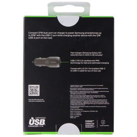 Belkin BoostCharge 37W USB-C/USB-A Car Charger w/ USB-C to USB-C Cable - Black Cell Phone - Chargers & Cradles Belkin - Simple Cell Bulk Wholesale Pricing - USA Seller